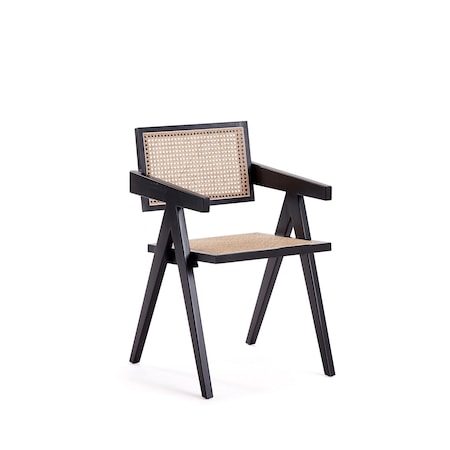Manhattan Comfort Hamlet Dining Arm Chair in Black and Natural Cane DCCA09-BK